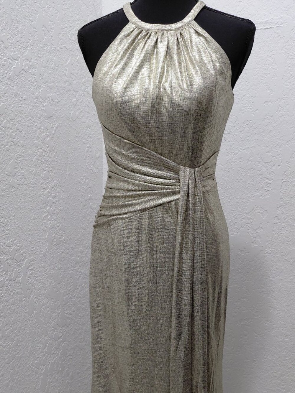 ELIZA J Metallic Halter-Neck Gown